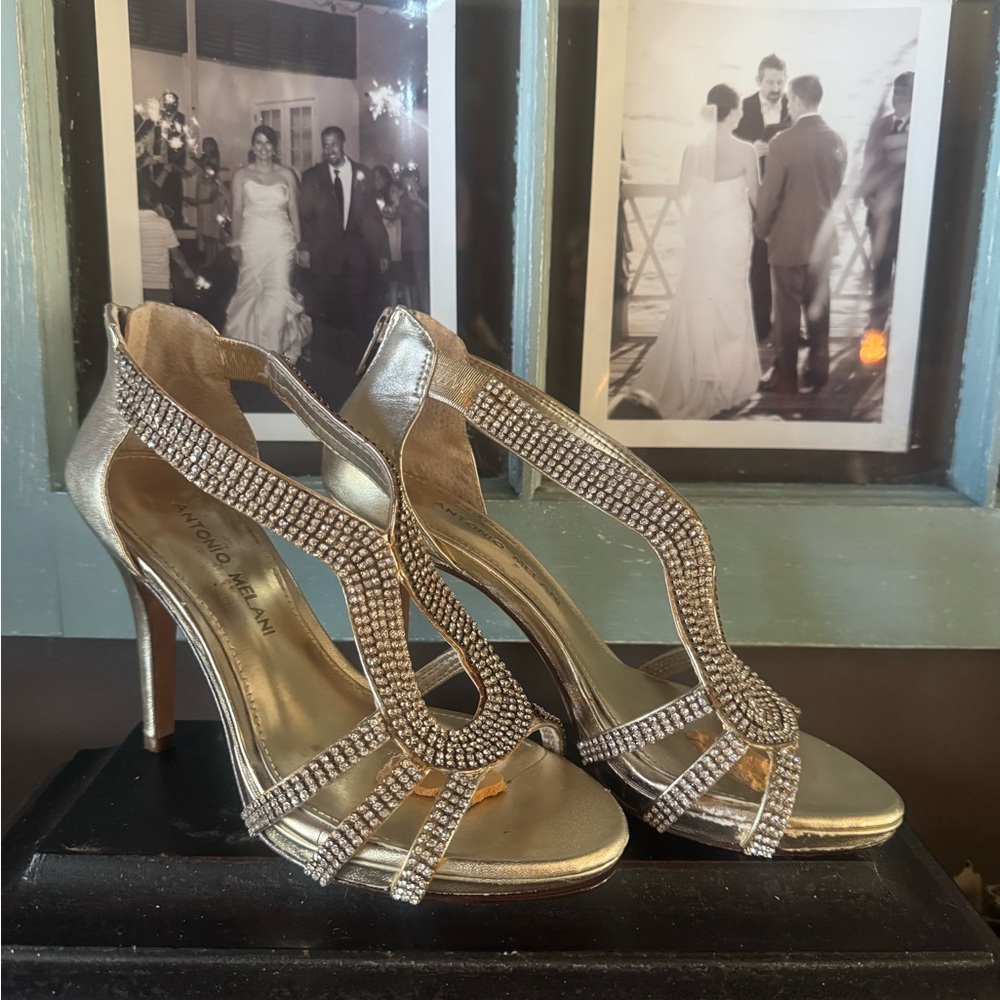 ANTONIO MELANI Metallic Heels with Crystal Straps